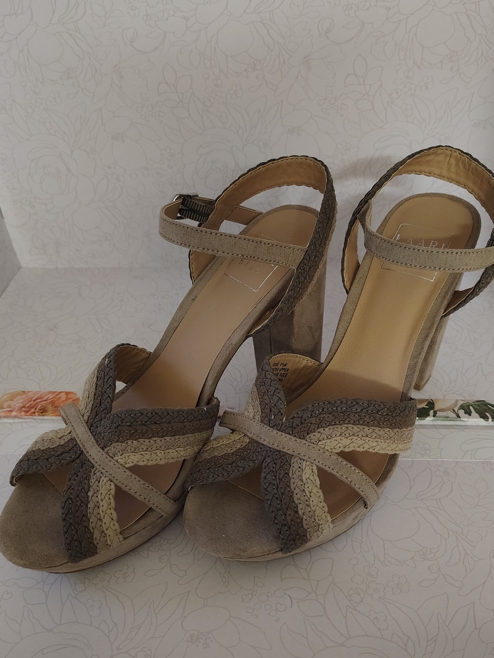 Kaari Blue Braided Multi-Tone Taupe Heeled Sandals